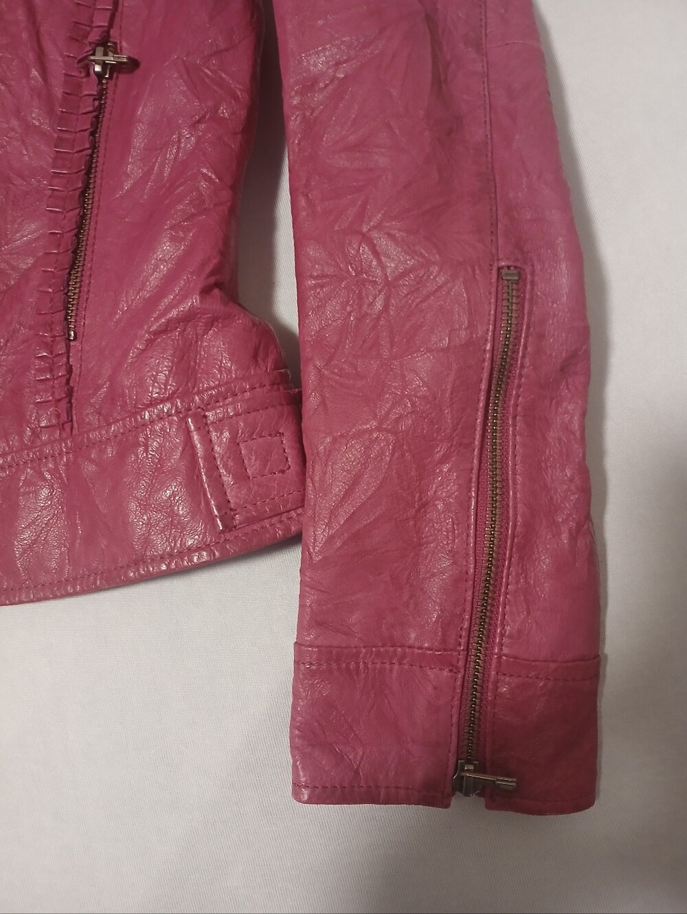 Danier Women's Genuine Leather Pink Moto Biker Jacket Small S Y2K Fitted - Picture 10 of 11